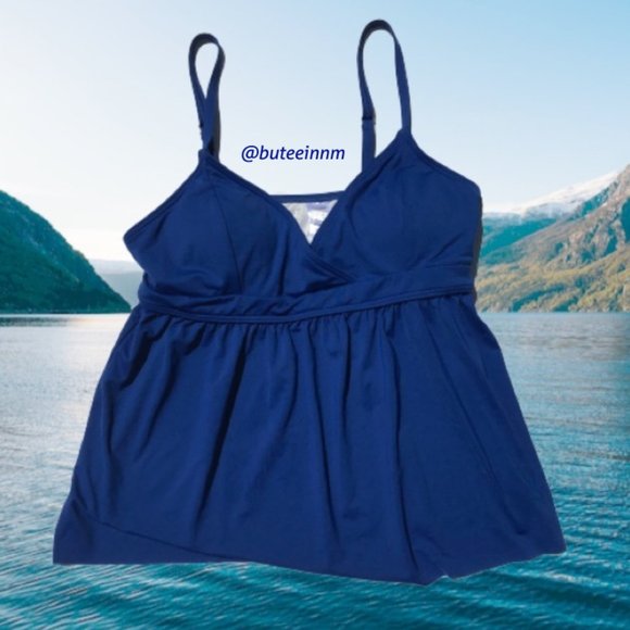 SOLD LOFT Beach Wrap Tankini Top Blue Swim Top L - Picture 2 of 8